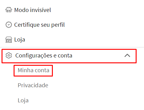 Configurações e conta