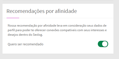 Ativar recomendações por afinidade