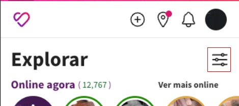 Ícone de filtro na tela