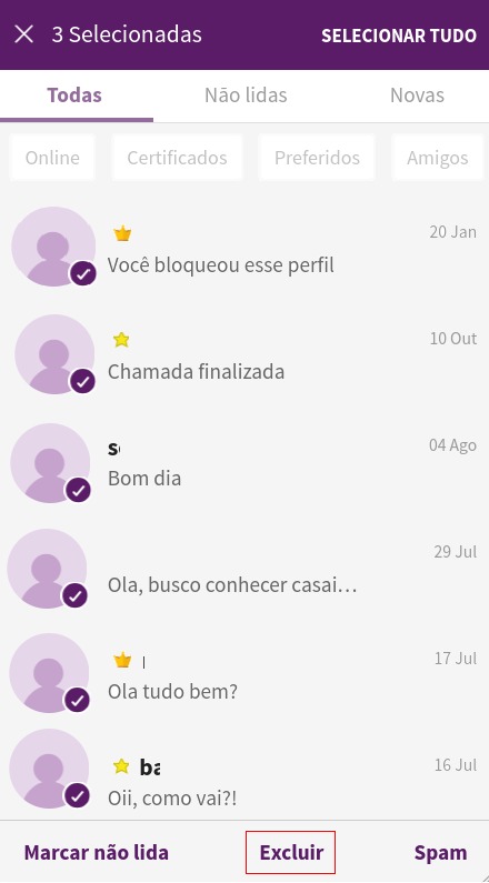 Seleção múltipla de chats