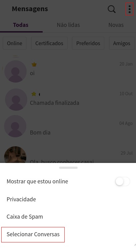 Seleção múltipla de chats